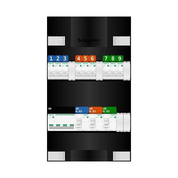 Schneider Electric groepenkast 3 fase - 9 groepen - Resi9
