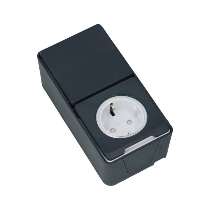 Schneider Electric Mureva IP55 wandcontactdoos + wisselschakelaar grijs