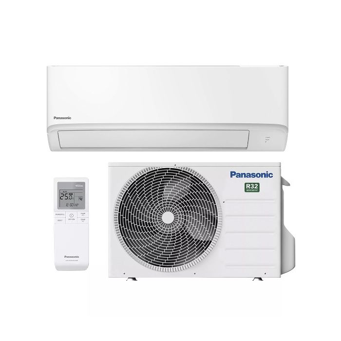 Vooraanzicht van het binnen- en buitendeel van de Panasonic TZ60-CKE split airco 6,0kW