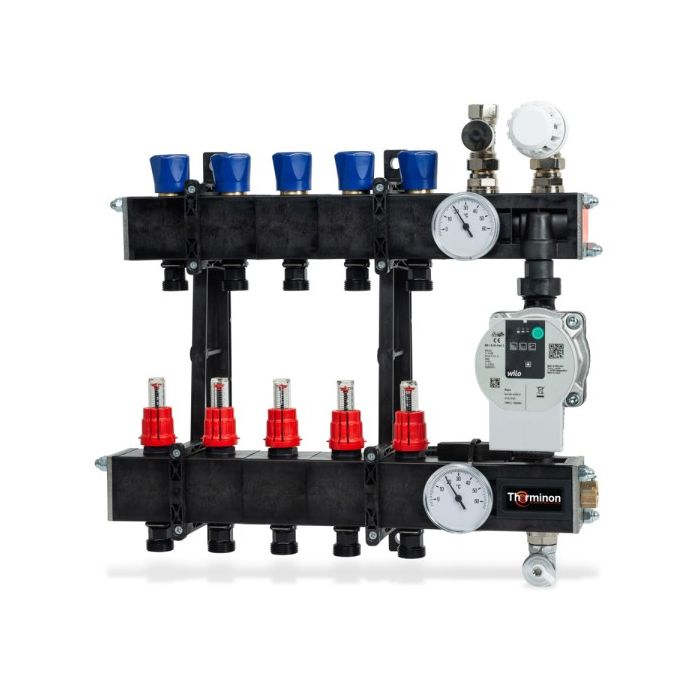 Therminon 6 groeps composiet vloerverwarmingsverdeler LTV met flowmeters en inregelventielen + A-lab