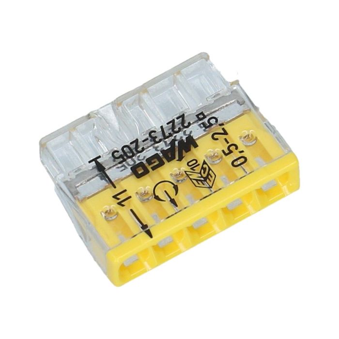 Wago lasklem 5 voudig 0.5-2.5mm² massief geel