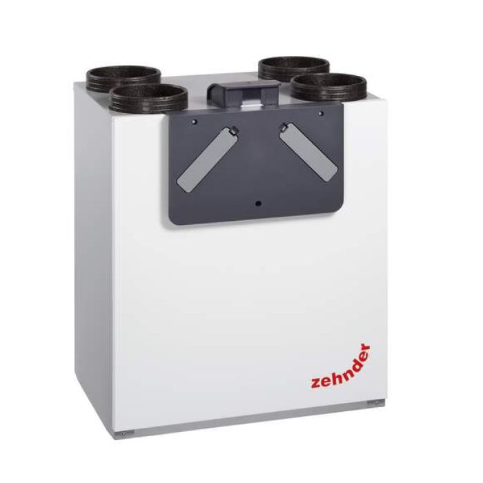 Vooraanzicht van de Zehnder WTW ComfoAir E300 - Luchttoevoer links - Randaarde