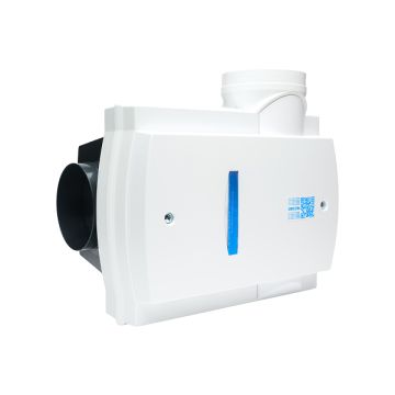 Voor/zijaanzicht van de Orcon Compact-10P ventilatiebox - Perilex