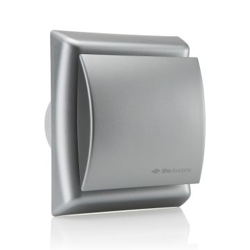Vooraanzicht van de Itho Daalderop BTV N211T badkamerventilator met timer zilver