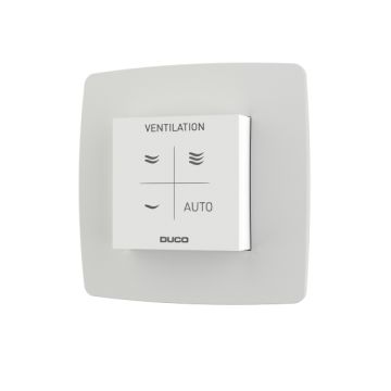 Vooraanzicht van de Duco vocht ruimtesensor met bediening RF/Wired - wit