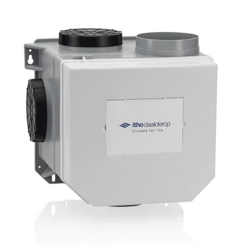 Vooraanzicht van de Itho Daalderop ventilatiebox CVE-S ECO HE - Vochtsensor - Eurostekker