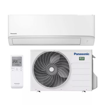Vooraanzicht van het binnen- en buitendeel van de Panasonic TZ42-CKE split airco 4,2kW