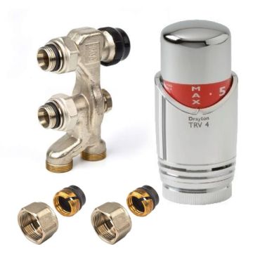 Rechte aansluitset met thermostaatknop - 15mm - vloer