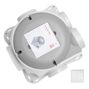 Bovenaanzicht van de Zehnder ComfoFan Silent ventilatiebox randaarde met RFZ schakelaar - 425m³/h