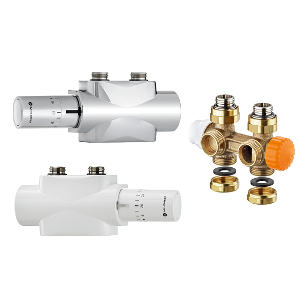 Heimeier Multilux 4-Eclipse onderblokset met Halo thermostaatknop - 2-pijps - wit