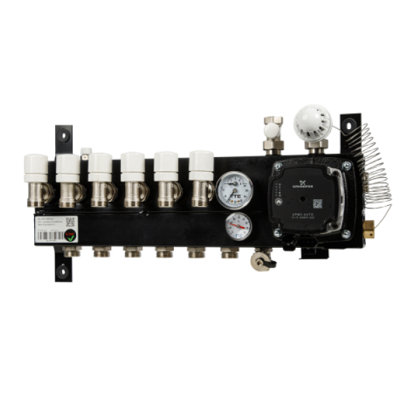 VTE SLIM verdeler vloerverwarming 6-groeps Grundfos pomp